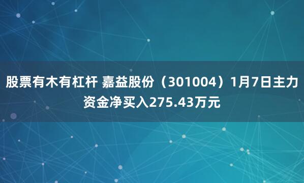 股票有木有杠杆 嘉益股份（301004）1月7日主力资金净买入275.43万元